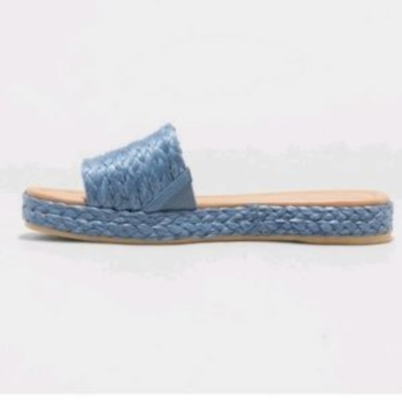 Universal Thread Mardi Raffia Platform Slide Sandals Blue 9.5 - Picture 3 of 9